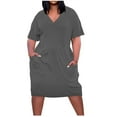 thumbnail image 2 of Summer Brilliant Summer Womens Dresses Plus Size Women's Fashion Large Solid Short Sleeved-Neck Pocket Dress Gray XXL, 2 of 5