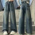 thumbnail image 4 of Cowsor Girls Baggy Jeans Distressed Denim Pants Elastic Waist Wide Leg Jeans for Girls Kids Loose, 4 of 7