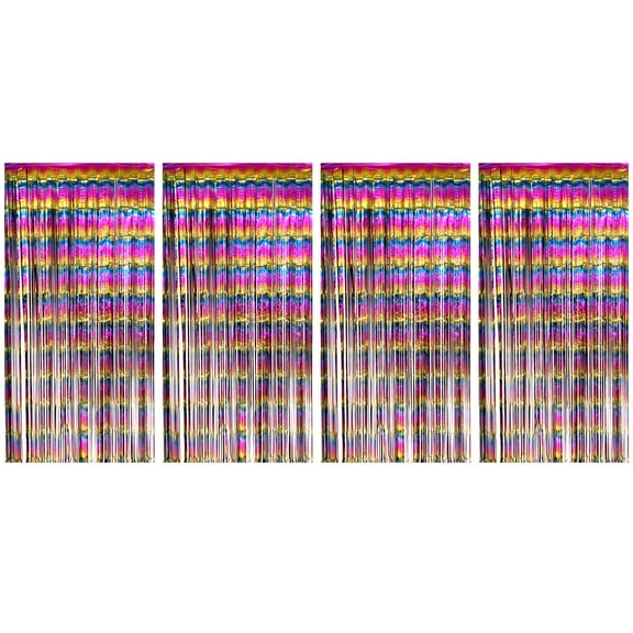 Allgala 4PK 3.3x6.6 FT (1x2M) Metalic Tinsel Party Photo Backdrop Curtains Door Fringe Décor-Rainbow-BD52300