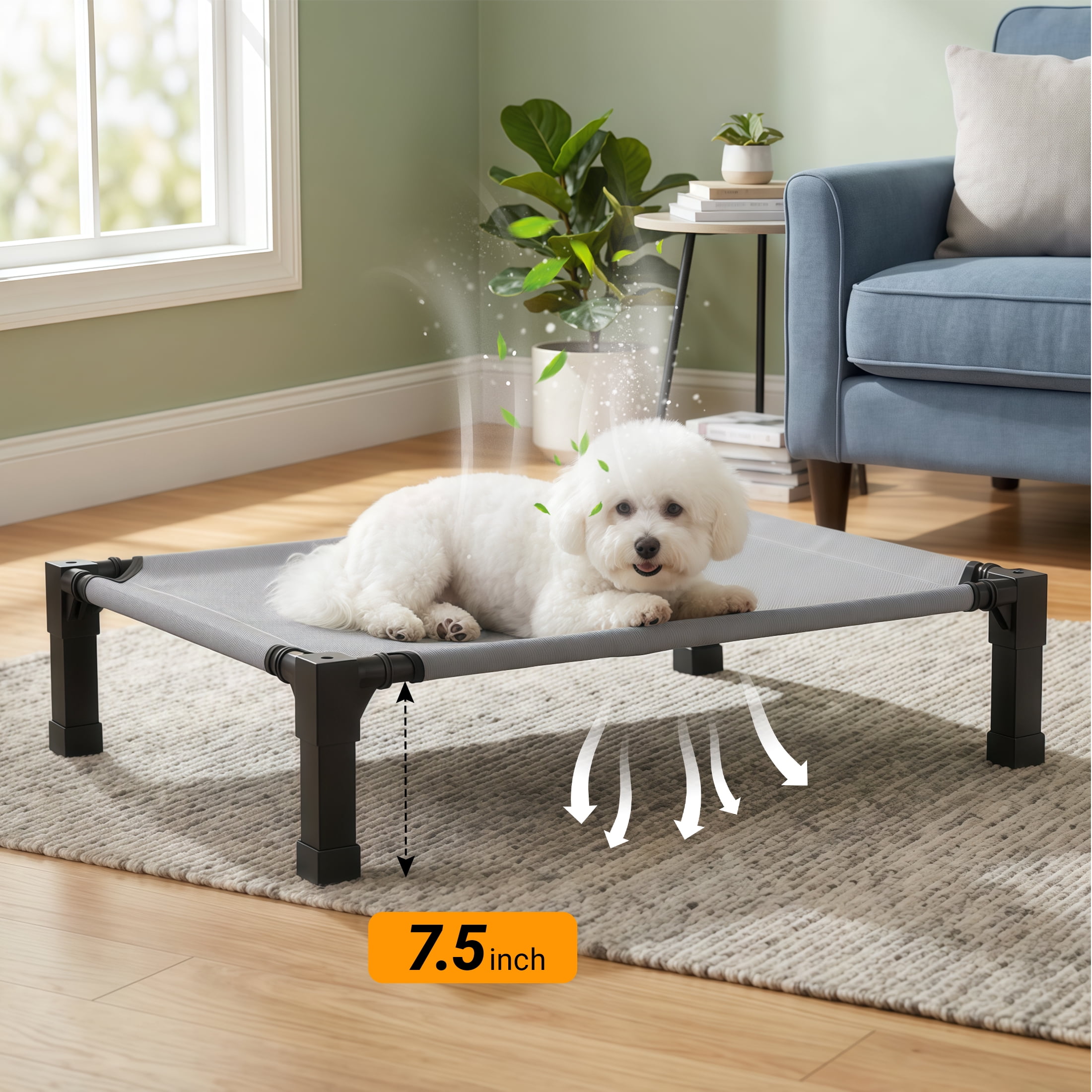 Niubya Cooling Elevated Dog Bed, Portable Raised Dog Cot with Washable Mesh, Small (35"L x 25"W x 7.4"H), Grey