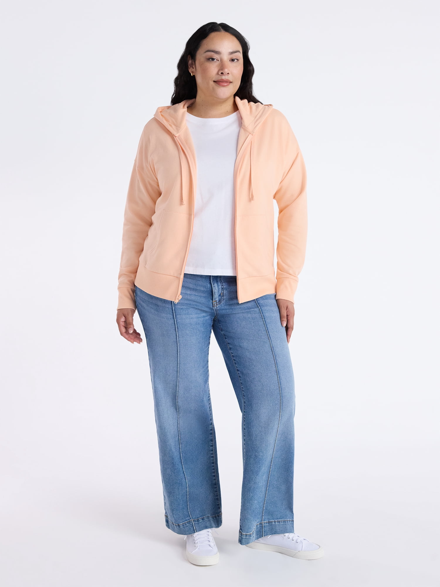 Time and Tru Women's and Women’s Plus Zip Front Fleece Hoodie Jacket, Sizes XS-4X