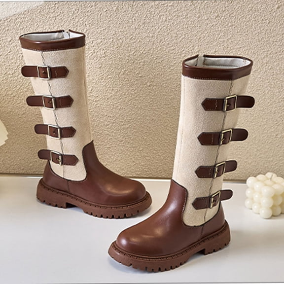 Girls Knee High Boots Fashion Lug Sole Side Zipper Tall Riding Boots for Toddler Little Kid Big Kid