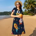 thumbnail image 5 of Spring Summer Dresses for Women 2025 - Spaceships And Stars Wedding Guest Dresses, Beach Vacation Clothes, Hawaiian Sundresses Casual Short Sleeve Dress for Women with Pockets, 5 of 7