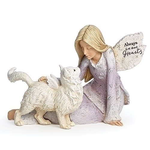 Roman 3.75In Angel With Cat Figurine, Polyresin, Feline Heaven 22178