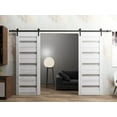 thumbnail image 3 of Sturdy Double Barn Door 60 x 84 inches | Quadro 4445 Nordic White with Frosted Glass | 13FT Rail Hangers Heavy Set | Solid Panel Interior Doors, 3 of 6