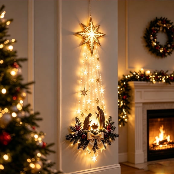 Clearance!!Christmas Wall Decoration with Lights, Glowing Nativity Scene, Home Holiday Decor, Multicolor