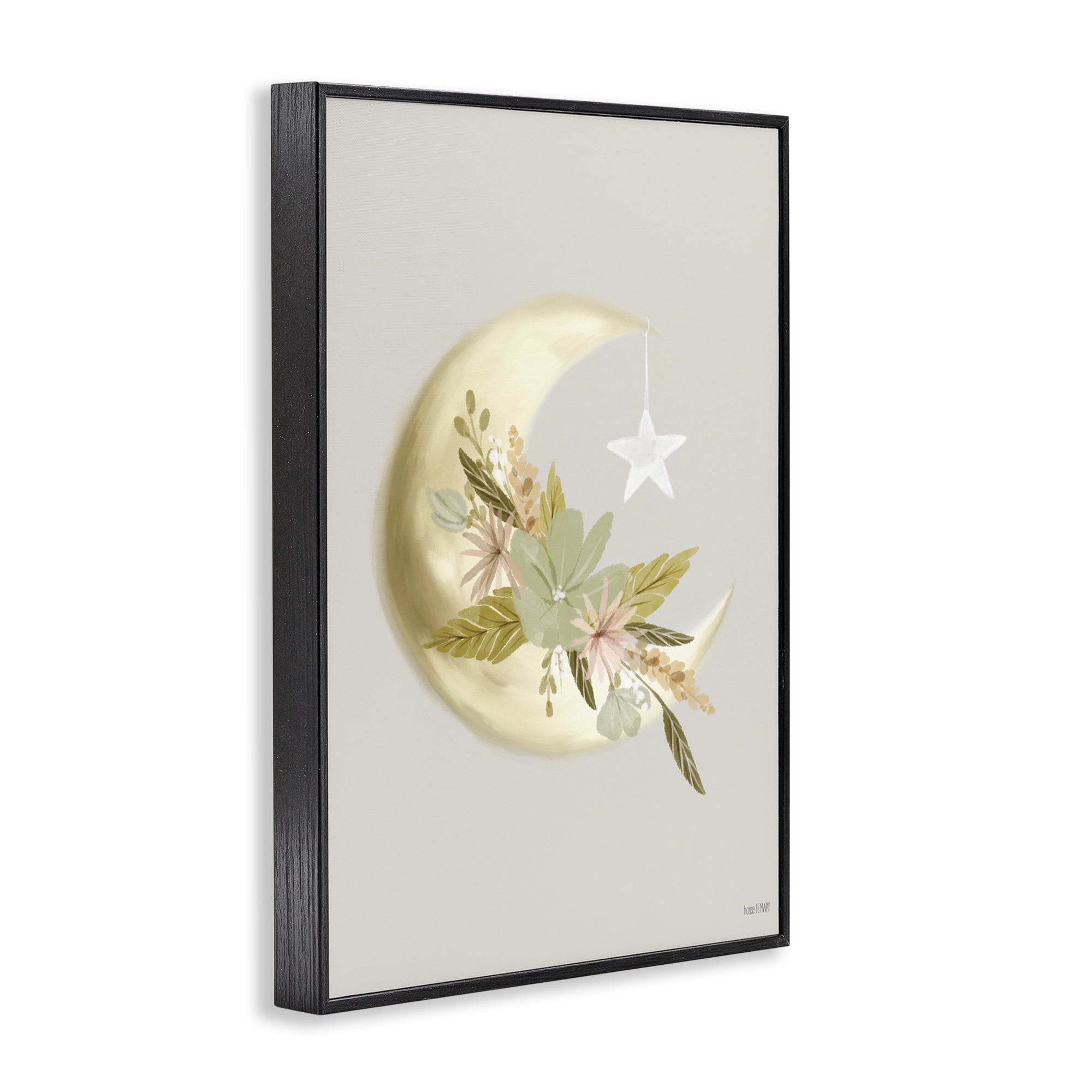 Stupell Industries Moon with Flowers Landscape Painting Black Framed Art Print Wall Art, 20 x 30