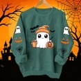 thumbnail image 5 of Xinoom Women Halloween Crewneck Pullover Sweatshirt, Cute Ghost Pumpkin Bat Pattern Long Sleeve Tops, Loose Fit Casual Shirts for Holiday Daily Wear Army Green,M, 5 of 8