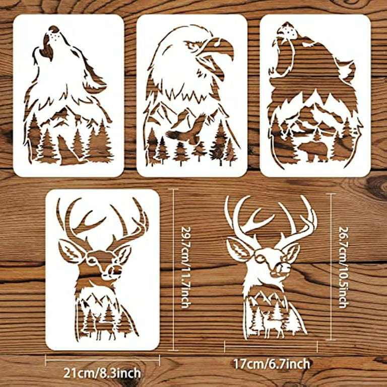 9 Pieces Forest Deer Stencils Wood Burning Stencils 11 Inches Reusable  Animal Pa