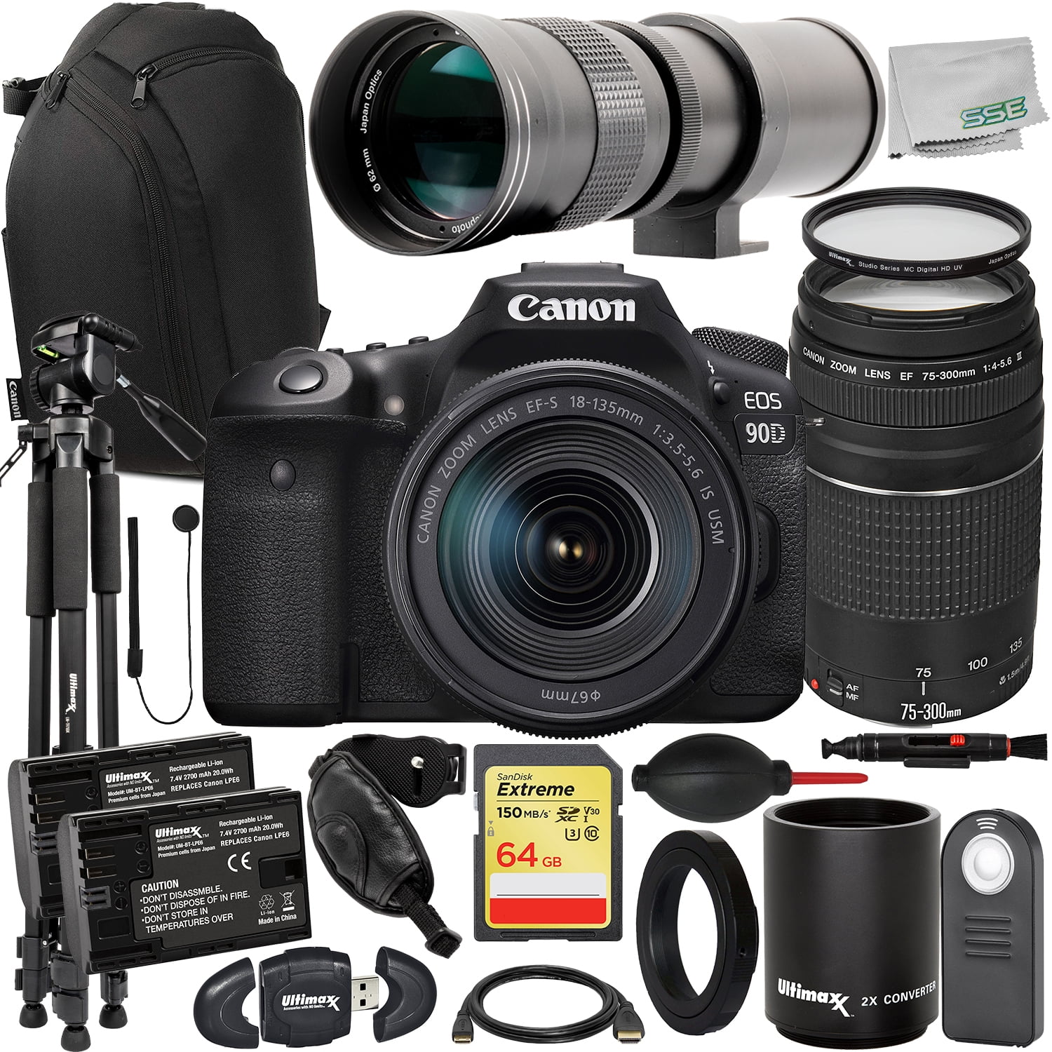 Canon EOS 90D DSLR Camera with 18135mm & 75300mm III Lenses