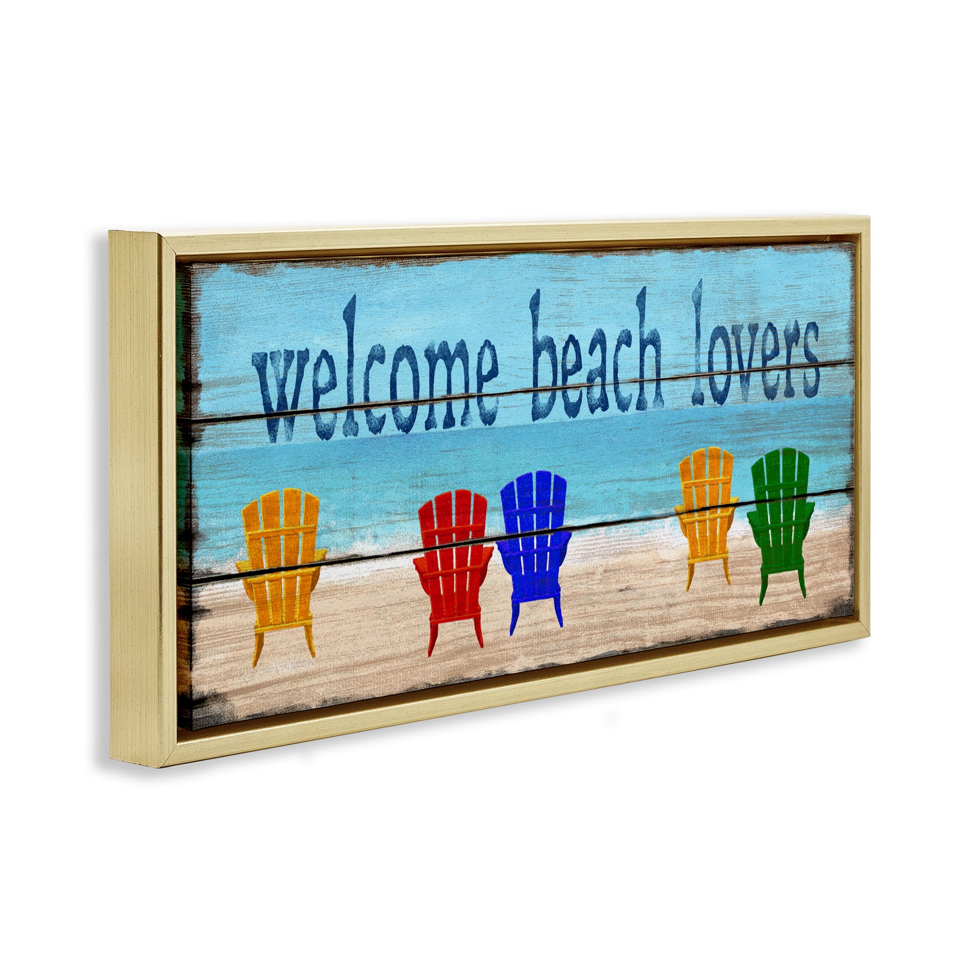 Stupell Industries Beach Lovers Chairs Gold Framed Floater Canvas Wall Art, design by Gail Fraser