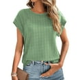 thumbnail image 3 of Womens Blouses Summer Casual Cap Short Sleeve Tops Basic Textured Solid Color Round Neck T Shirts Blouse, 3 of 8