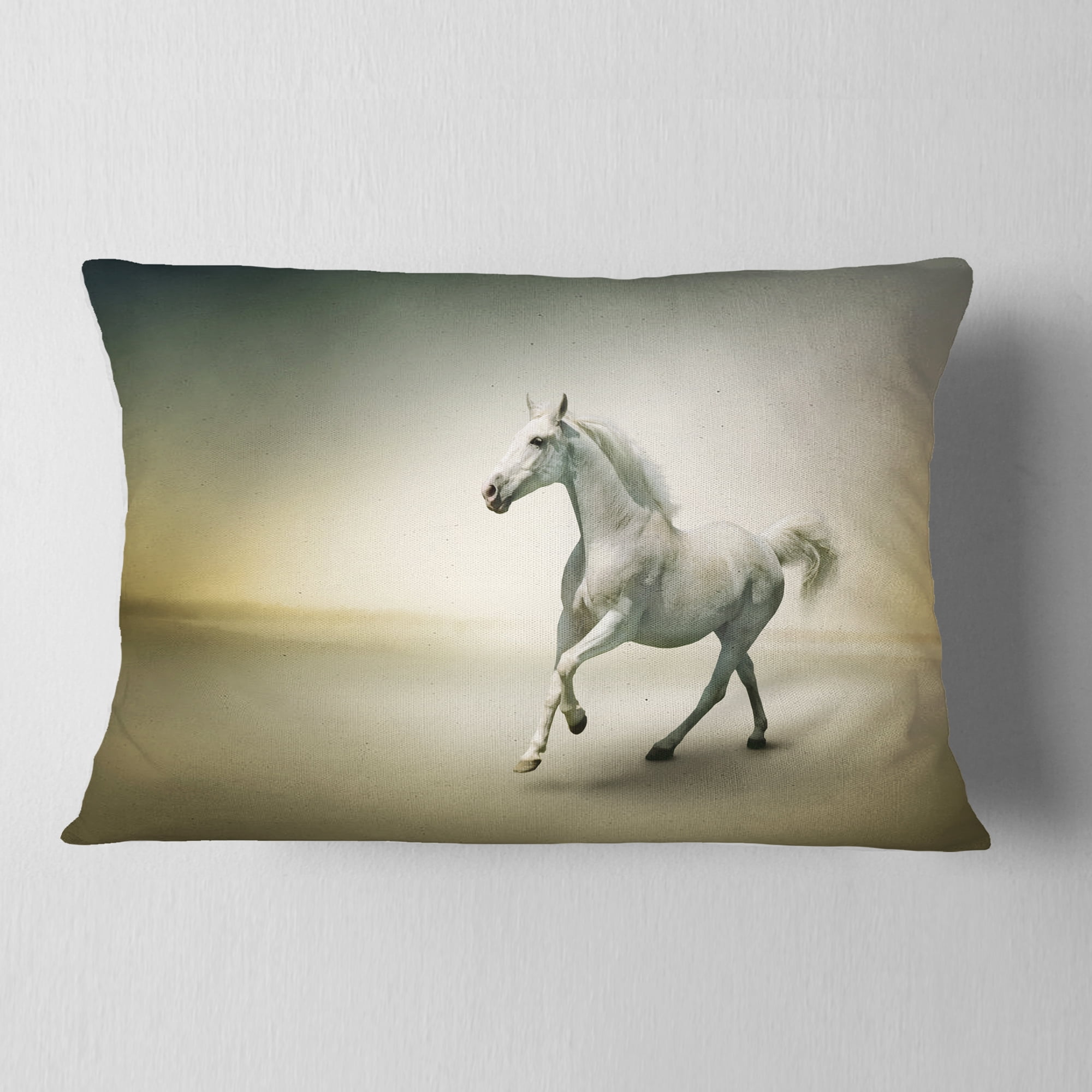 Designart White Horse in Motion - Animal Throw Pillow - 12x20