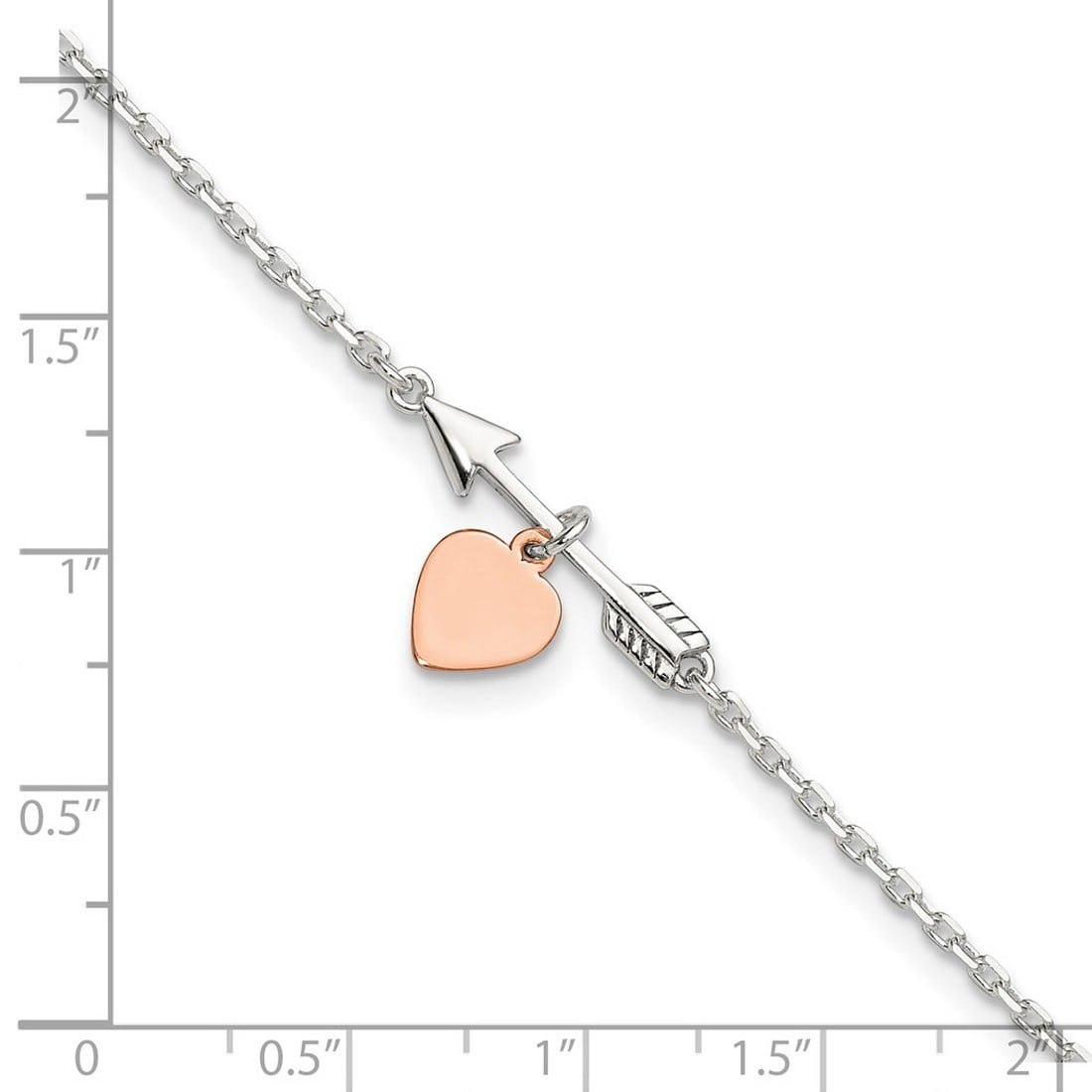 1.5mm 925 Sterling Silver Arrow With Rose-tone Love Heart 1ext Anklet 10 Inch Anklet for Women