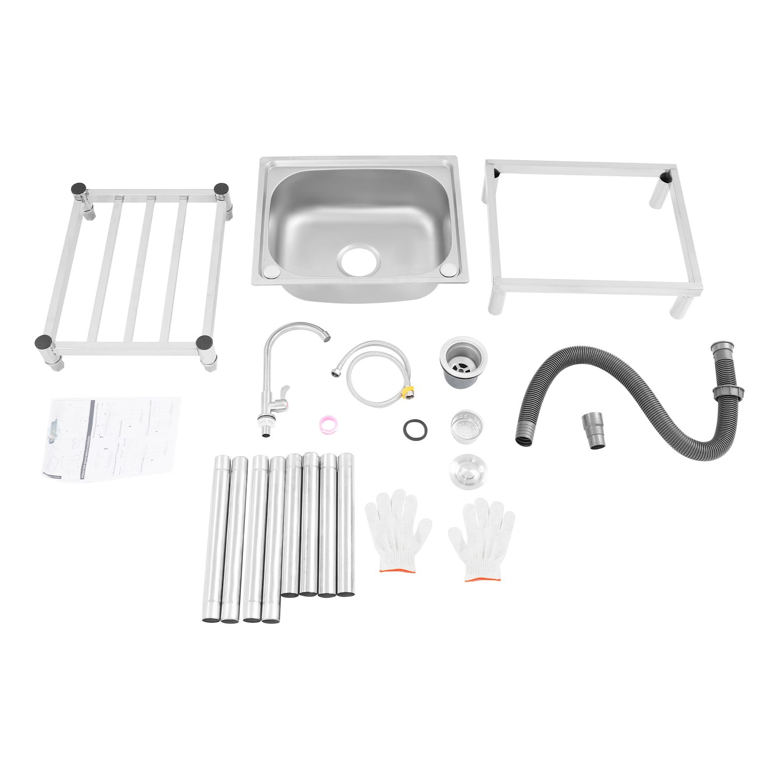 Stainless Steel Sink, 50cm Single Bowl Kitchen Sink, Freestanding Utility Sink for Laundry Room, Easy Installation