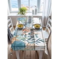 thumbnail image 3 of Teal Blue Coastal Rectangle Tablecloth, Summer Beach Starfish Shell Coral Nautical Vintage Waterproof & StainResistant Tablecloth, Washable Oil-proof Table Cover for Dining/Party/Wedding 52x70 In, 3 of 9