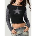 thumbnail image 2 of LMLYSoH Women T-shirt Long Sleeve Crew Neck Star Stripes Slim Fit Ladies Tops for Casual Daily, 2 of 9
