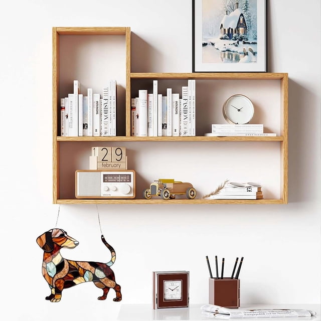Fiudx Colgante de Ventana de Perro Salchicha, Diseño de Vitral, Efecto Reflectante de La Luz Solar, Uso En Múltiples Lugares, Hogar, Patio, Dormitorio, Cocina, Regalo Perfecto para Amantes de Los Per