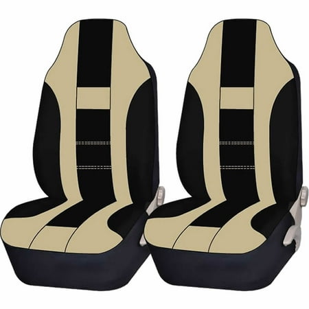 High Back 2 Seat Premium Universal-fit 2 Piece Front High Back Seat Covers Set for Car Truck SUV Van -Beige & Black ()