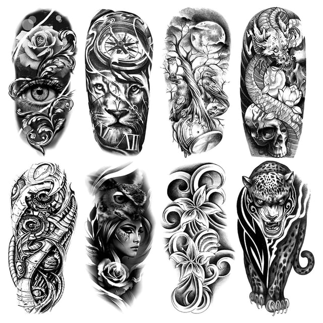 Etiqueta Engomada Vintage Tatuajes Hombro Pegatinas Tatuaje 3/6/8/12PCS Temporales/semipermanentes Tigre Animal Brazo Impermeable para Cara Cuerpo Mano