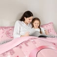 thumbnail image 4 of Erosebridal Dreamy Glitters Print Queen Comforter Set for Girls, Pink Bling G Letter Bedding Comforter Set, Pink Reversible 3-Piece, 1 Comforter and 2 Pillowcases, 4 of 6
