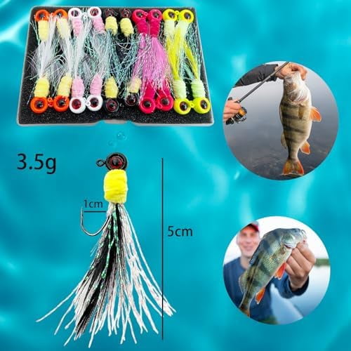 20Pcs Crappie Jigs Heads Crappie Jig with Feather 1/8oz Jig Heads Kit for Crappie Bass Trout Walleye(1/8 Oz 20pcs)