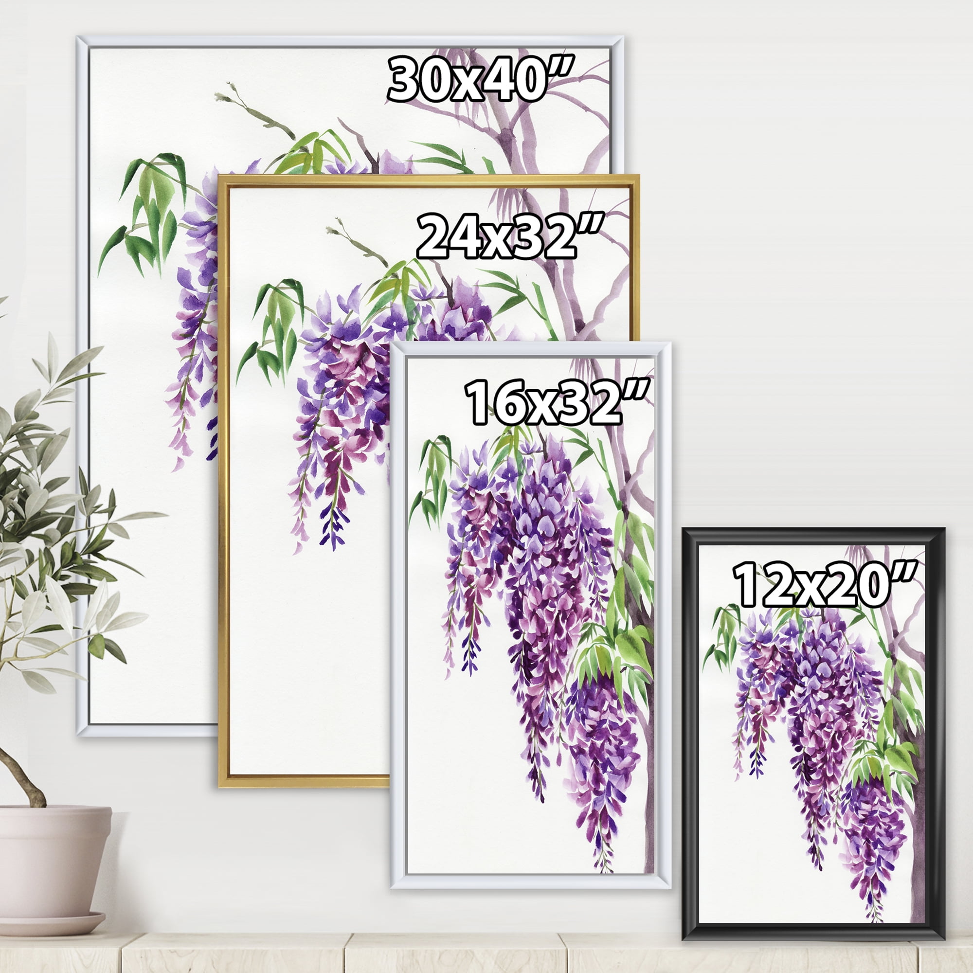 Designart 'Wisteria Purple Branches' Traditional Framed Canvas Wall Art Print