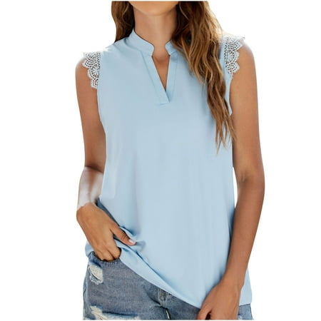 

YFPWM Clothes for Women Trendy 2022 Swim Tops Queen Top Mesh Tops Corset Top Summer Sleeveless Solid Color V-Neck Lace Tops
