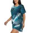 thumbnail image 2 of Kdxio Ice Blue Ocean Cute Dolphin A Print Pajamas Sets for Women Short-Sleeved Pjs with Lounge Shorts Two Piece Sleepwear S-4XL, 2 of 5