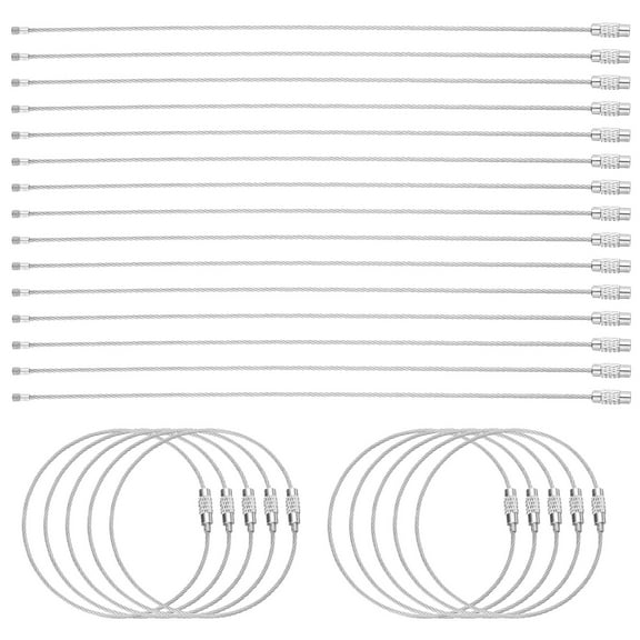 Uxcell 25pcs Wire Keychain Cable 8" Plastic Coated 1.5mm Stainless Steel Key Ring Cable Loop Rings Silver
