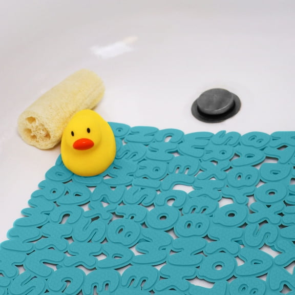 Mainstays ABC Rubber Bathtub Mat, Blue, 15" x 27", 100% GRS Material