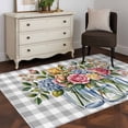 thumbnail image 3 of Watercolor Flowers Area Rugs 3x5 ft Pink Rose Leaf Bottle Gray White Plaid Washable Rug Non Slip Indoor Carpet Absorbent Floor Mat for Living Room Bedroom Dining Room, 3 of 9