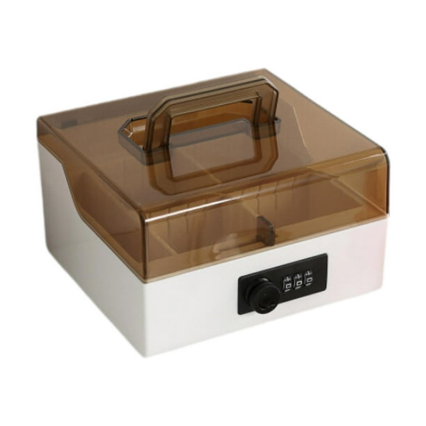Caja de almacenamiento con sello, caja con cerradura combinada, elegante, con tapa abatible transparente, organizador de sellos, caja de seguridad Café con leche