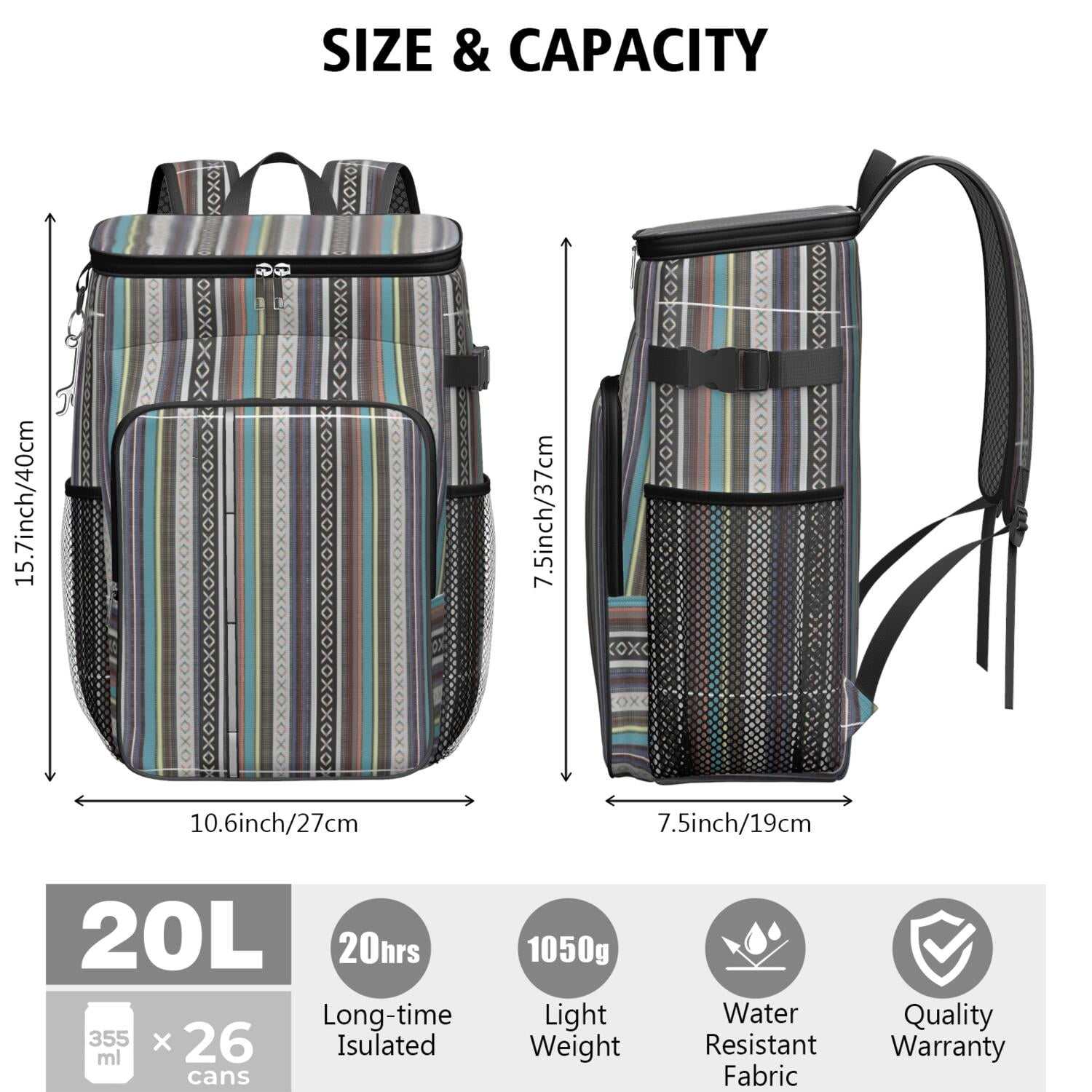 Travel Cooler Bag - Boho Bohemia Pioneer Flower Geometric Line Art Camping Beer Cooler Backpack with Bottle Opener- Waterproof Insulated Picnic Backpacks - Cooler Bag for Beach