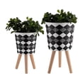 thumbnail image 2 of YIYADO S/2 10"/12" Ridged Planter Set with Wooden Legs, Black – Modern Indoor/Outdoor Planter with Drainage Holes for Succulents, Terrariums and Houseplants, 2 of 6