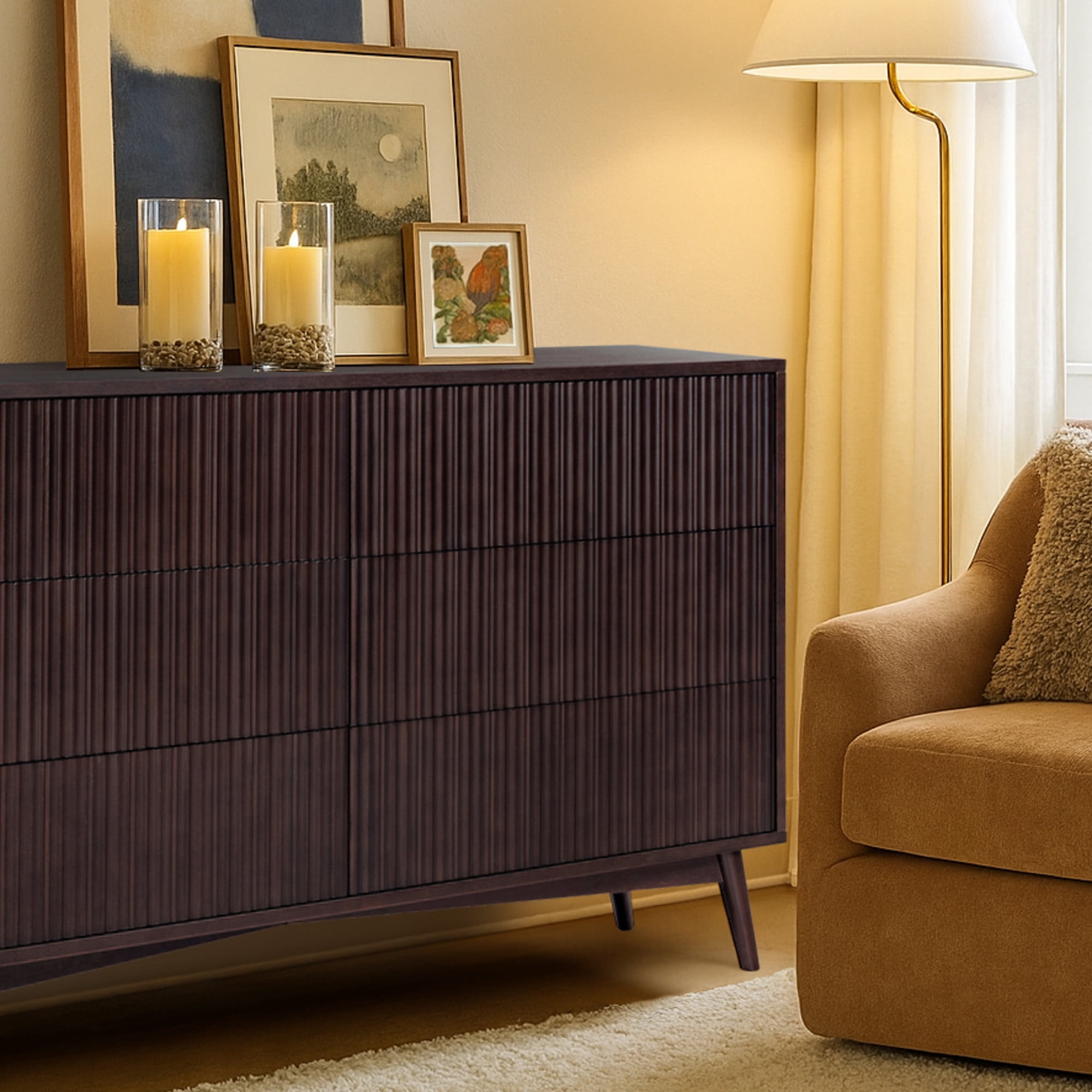Tremolo Modern Boho 6-Drawer Dresser with Solid Wood & Contemporary Fluted Fronts - Teamson Home