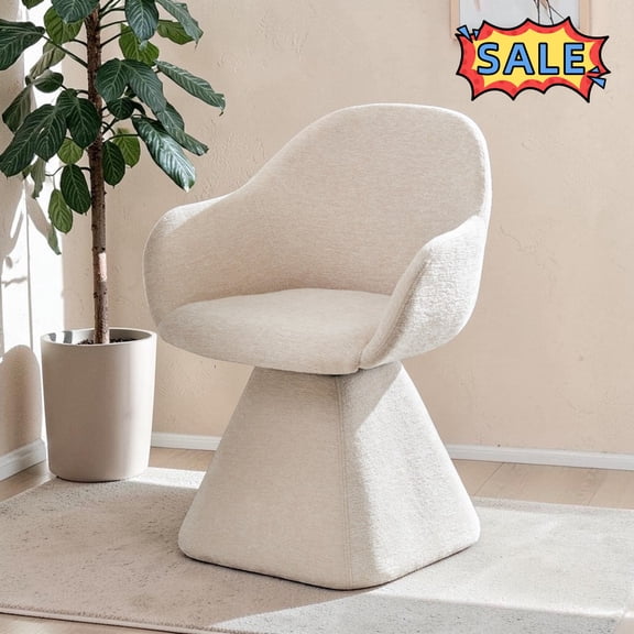 Tcbosik Swivel Barrel Chair, 180° Upholstered Accent Chair, Velvet Dining Chair for Living Room, Bedroom, Beige