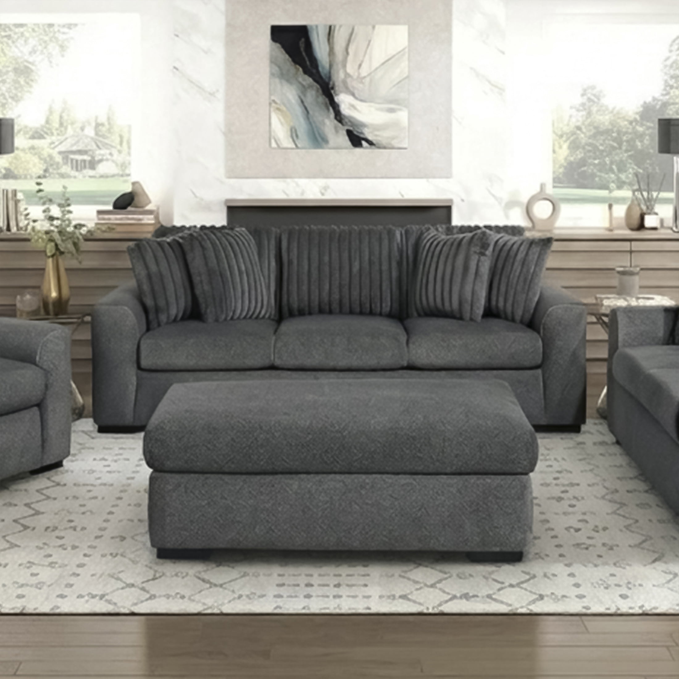 OakvillePark Avalisse Textured Microfiber Ottoman, Dark Gray