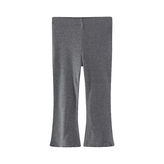 QIbmong Girls Flare Leggings Toddler Ribbed Knit Elastic Waist Ruffle Bottoms Casual Soft Cotton Trousers for Kids(2-3Years,Dark Gray)