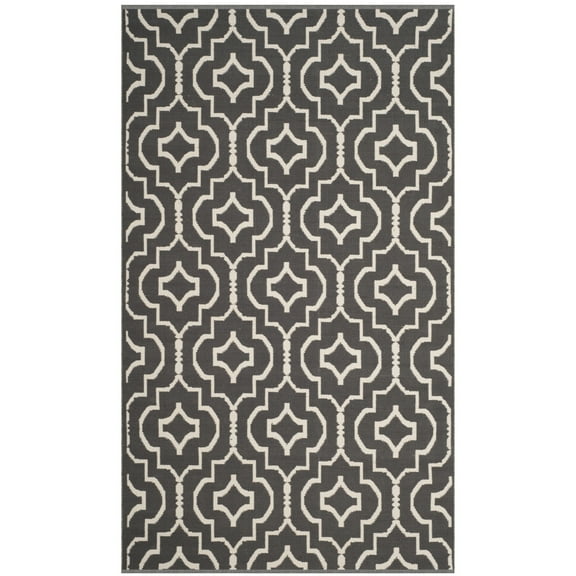 SAFAVIEH Montauk Raeyln Geometric Cotton Area Rug, Dark Grey/Ivory, 4' x 6'