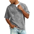 thumbnail image 2 of GrmtClth Denim Shirts for Men 2026 Vintage Short Sleeve T-Shirts Breathable Henley Tops Fashion Button Blouse Gray 3XL, 2 of 8