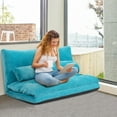 thumbnail image 3 of Gymax Floor Sofa Bed 6-Position Adjustable Sleeper Lounge Couch with 2 Pillows Blue, 3 of 10
