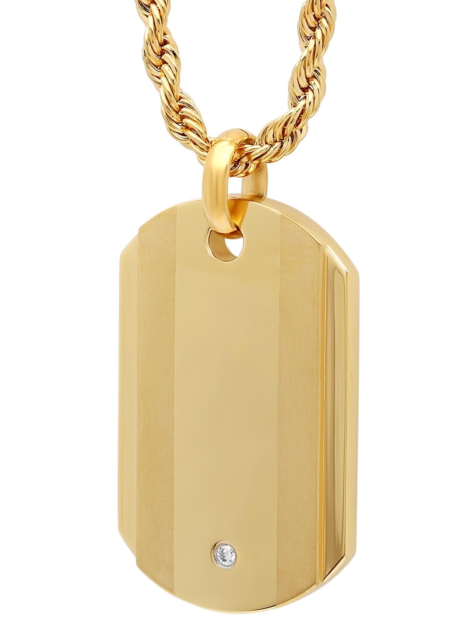 Mens Dog Tag Necklace in 14k Yellow Gold (24 in)