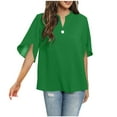 thumbnail image 7 of Dreluolixuan Womens Western Shirts Short Sleeve V Neck Blouses Front Button Tees Loose Fitted Comfy Solid Color Shirts 2024 Fashion Trendy Clothing Green L, 7 of 7
