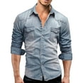 thumbnail image 1 of xiaxaixu  Men's Spring Autumn Casual Shirts Solid Color Long Sleeve Lapel Denim Tops Button Shirts for Party, 1 of 6