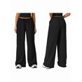 thumbnail image 3 of Women'S Wide-Leg Loose Casual Sports Pants Straight Low-Rise Sweatpants Drawstring Elastic Band Pockets Black L, 3 of 7