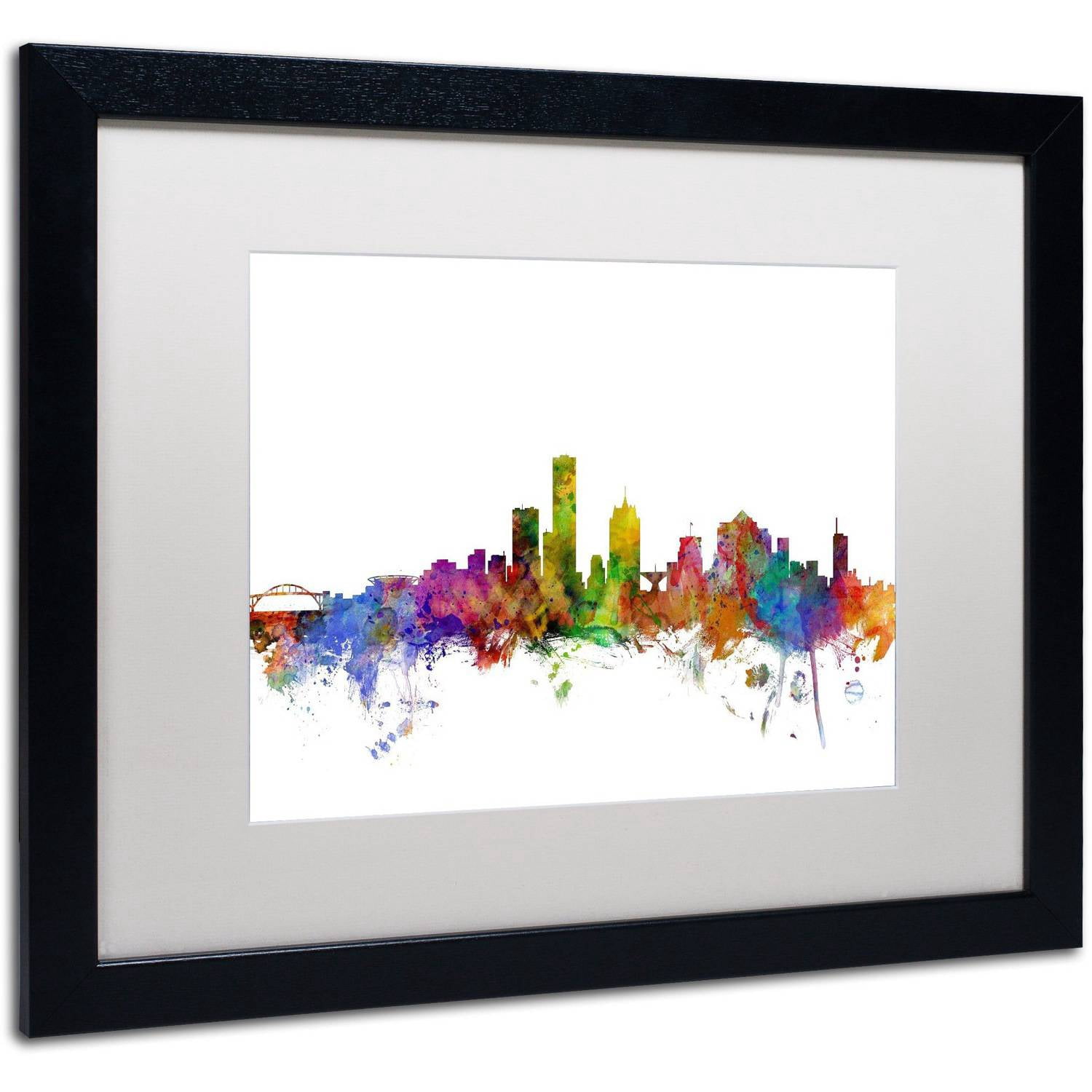 Trademark Fine Art 'Milwaukee Wisconsin Skyline' Canvas Art by Michael Tompsett, White Matte, Black Frame