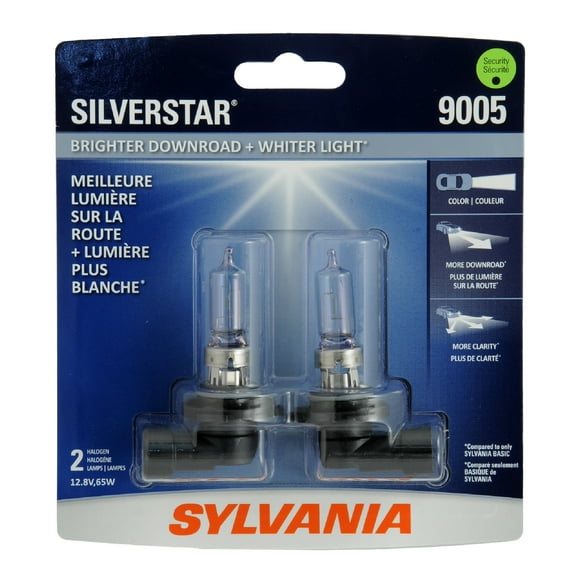 SYLVANIA - 9005 SilverStar - High Performance Halogen Headlight Bulb, High Beam, Low Beam and Fog Replacement Bulb, Brighter Downroad with Whiter Light (Contains 2 Bulbs)