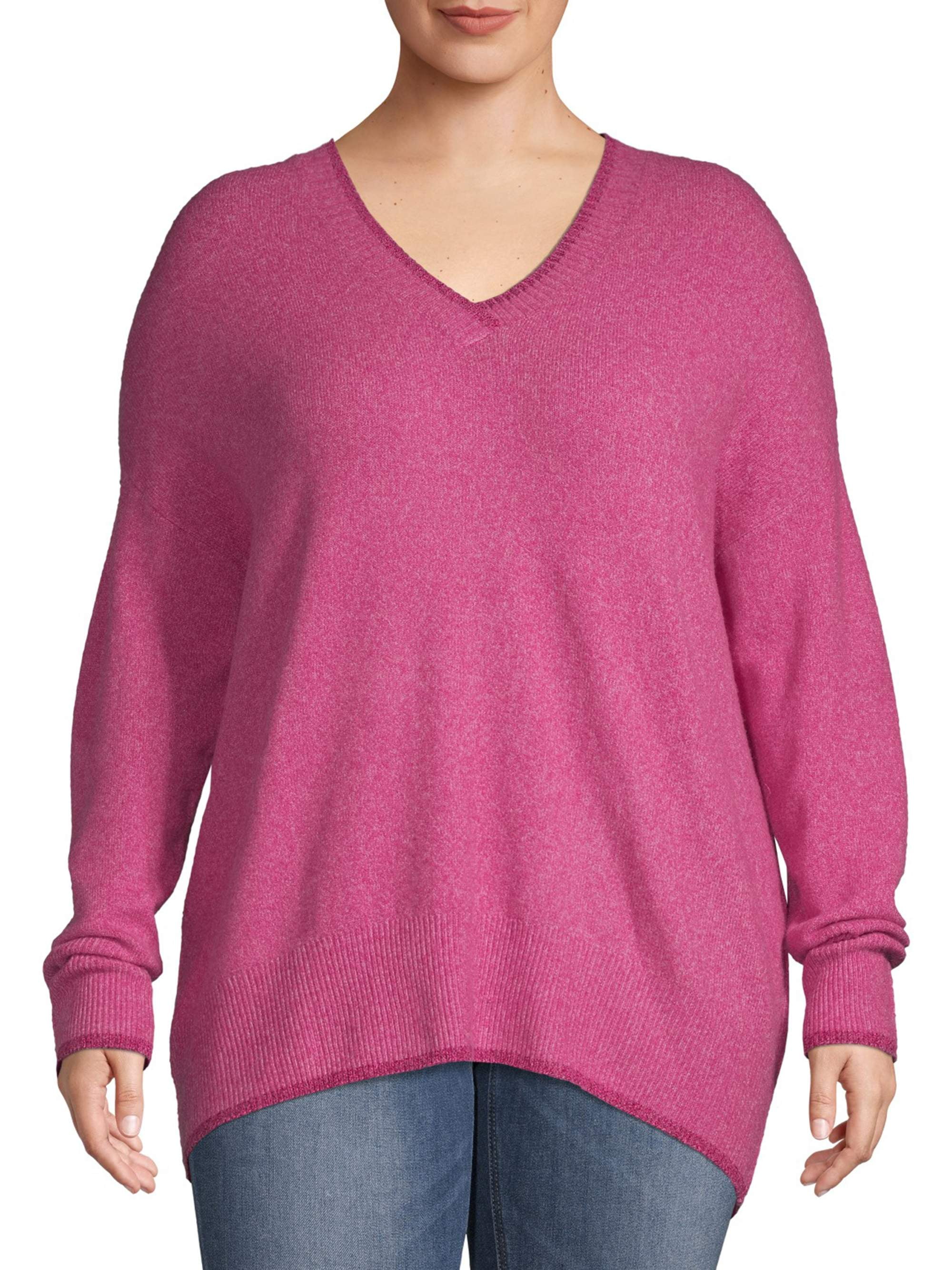 Concepts Women's Plus Size Long Sleeve V-neck Dropped Shoulder Sweater ...