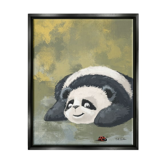 Stupell Industries Panda Watching Ladybug Animals & Insects Painting Black Floater Framed Art Print Wall Art, 17 x 21